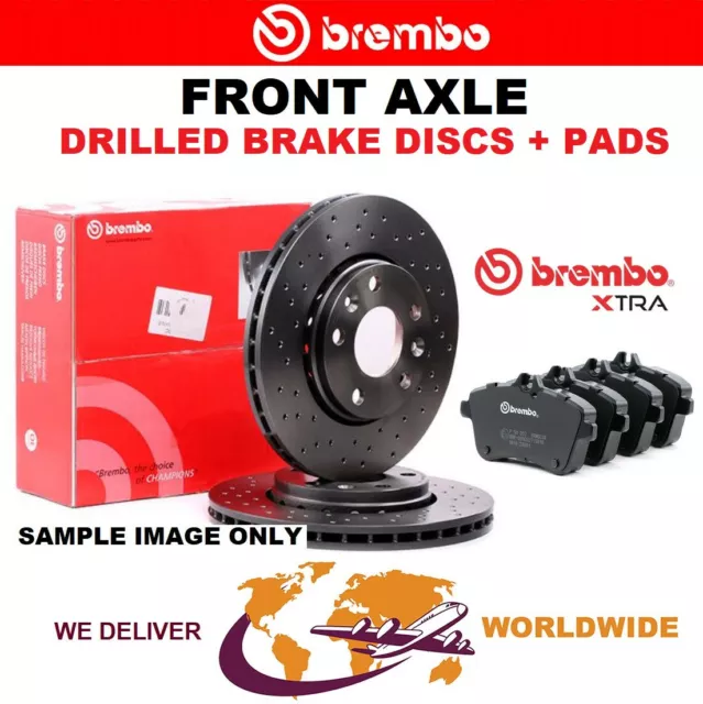 BREMBO XTRA Drilled Front BRAKE DISCS + PADS for OPEL CORSA E 1.4 Turbo 2015-on