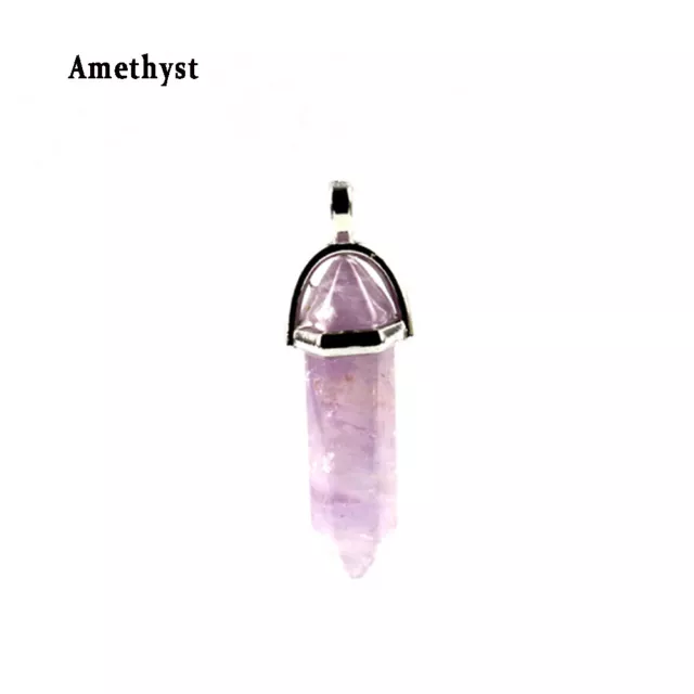 Natural Gemstones Healing Hexagonal Pointed Reiki Chakra Silver Cap Pendant Bead