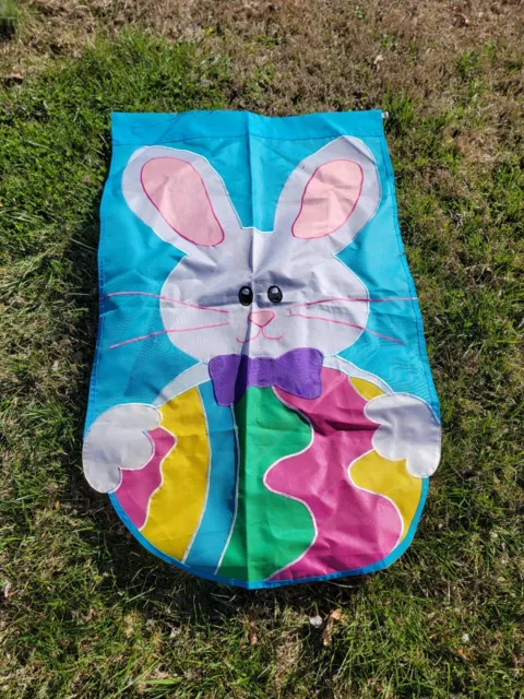 VTG Garden Flag Easter Bunny Spring Holiday Egg 28”x45” Windsock 1993