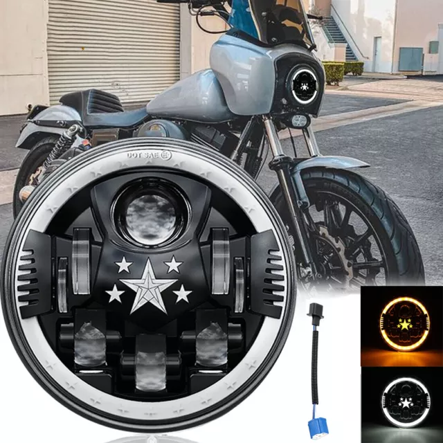 7"inch Round Motorcycle LED Headlight Hi/Lo Beam Turn Signal DRL Lamp For Motor