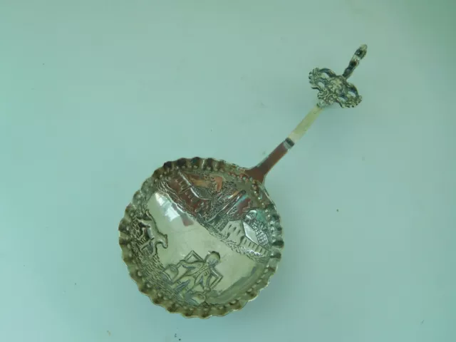 19Th Century Solid Silver Dutch Caddy Spoon