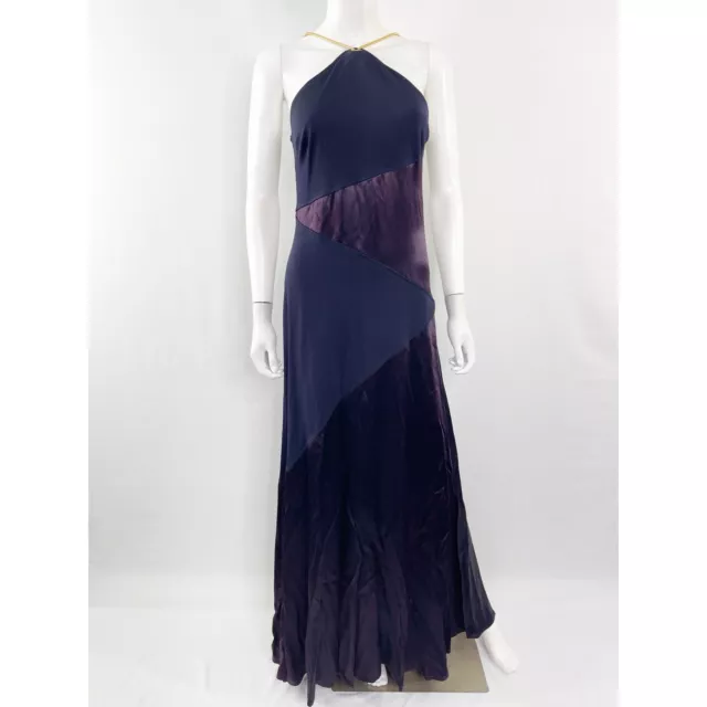 Tadashi Dark Eggplant Purple Sleeveless Satin Maxi Halter Gown Dress Size 4