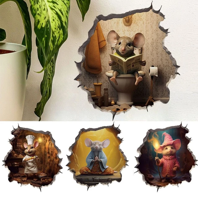 WALL HOLE DECAL Mouse Hole Stickers PVC 3D Rat Hole Wall Sticker EUR 4 ...