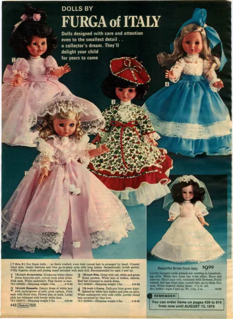 1976 ADVERT 2 Page Furga of Italy Dolls Bride Liliana Rita Baby Dolls Rossella