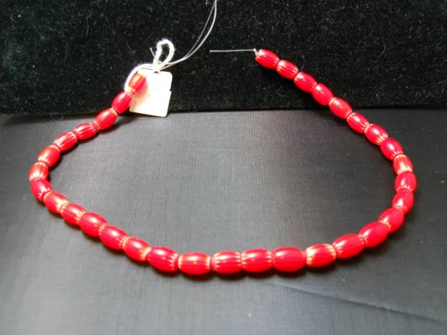 Red 6-Layer Oval Chevron Glass Beads, Strand of Approx. 33 Beads and 8mm x 12mm