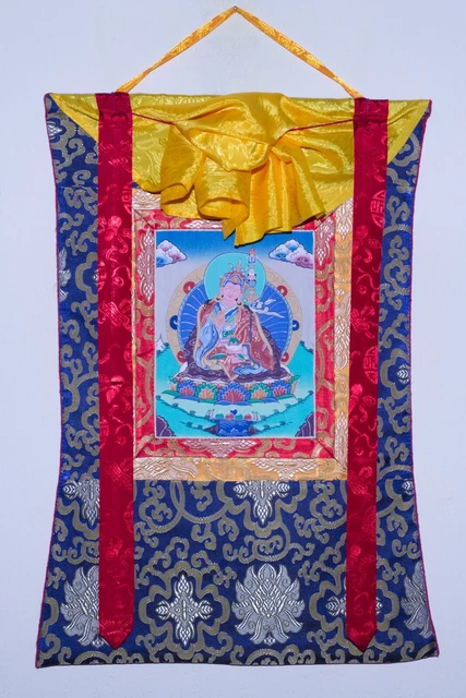 Guru Rinpoche Thangka Tibet, in Brokat, Bodhisattva Nepal Himalaya