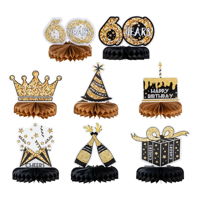 8 piezas Mesa de cumpleaños de panal Topper 60 cumpleaños Mesa de panal Decoración