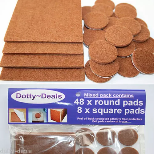 Felt Self Adhesive Pads Protects Wood Vinyl Laminate Floors Mix Pack 8SQ & 48R