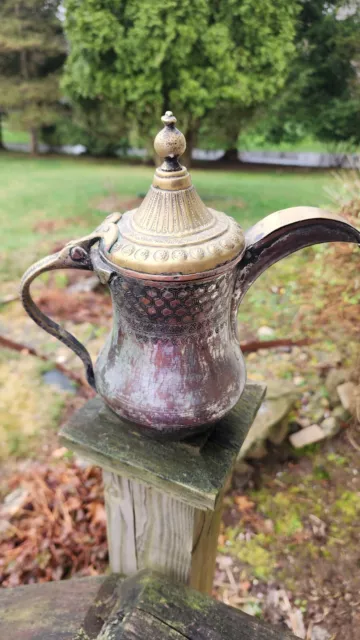 Antique Vintage Islamic Bedouin Copper Brass Tin Dallah Coffee Pot 8.75 Inches