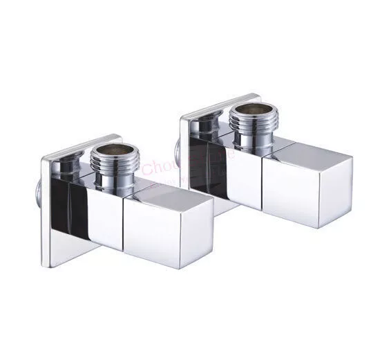 2PCS Solid Chrome Square Brass Bathroom Angle Stop Valve 1/2" Male Threads NEW