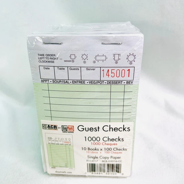 DayMark 10 Pads Single Copy Guest Checks 100 per pad Restaurant Meal Order Pads
