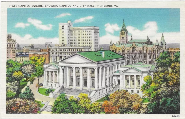 Vintage Virginia Linen Postcard Richmond State Capitol Square and City Hall