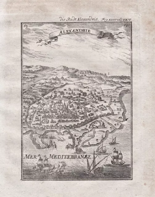 Alexandria Egypt Ägypten Africa map Karte Mallet engraving Kupferstich 1719