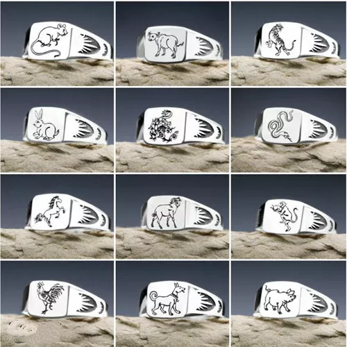 Real 925 Sterling Silver Ring Chinese Zodiac Open Size 4 5 6 7 8 9 10 11 12 13