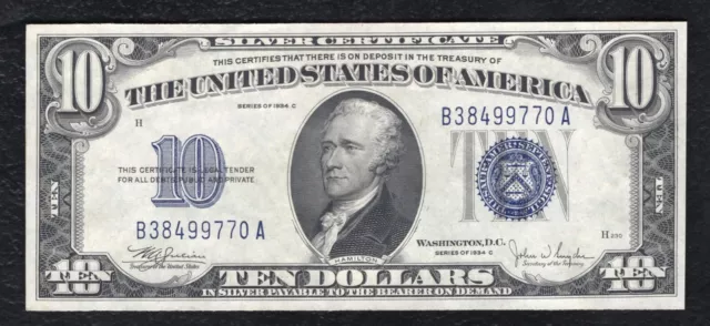 Fr 1704 1934-C $10 Ten Dollars Silver Certificate Currency Note Gem Uncirculated