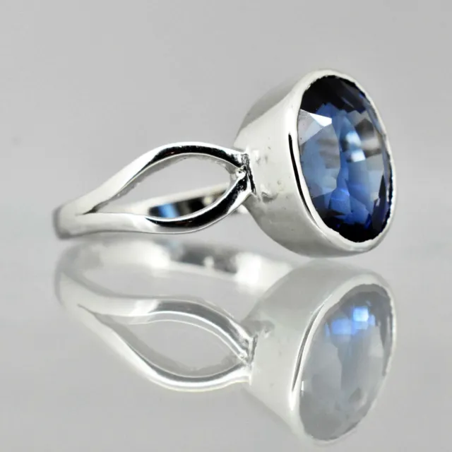 7 Cts Natural Blue Sapphire Oval Cut Solid 925 Sterling Silver Ring US Size10