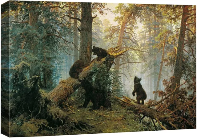 24"x36"-Black Bears in the Forest Landscape Wall Art Nature Canvas Print