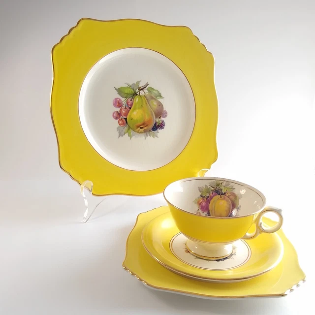 Royal Winton Grimwades Fruit Yellow 4 Pieces Dessert Salad Cup Saucer Vintage