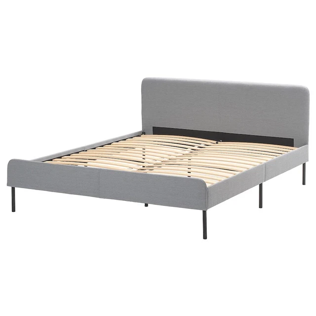 IKEA SLATTUM KING Size Bed Frame Knisa Light Grey, Fabric Upholstered