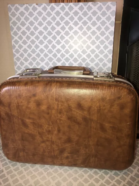 Vintage Suitcase Hard Shell 17" x 12" x6” Brown