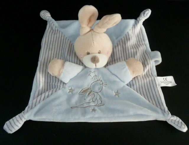 *. Doudou Plat Simba Lapin Bleu Raye Gris Etoile Argent Attache Tetine Et Neuf*
