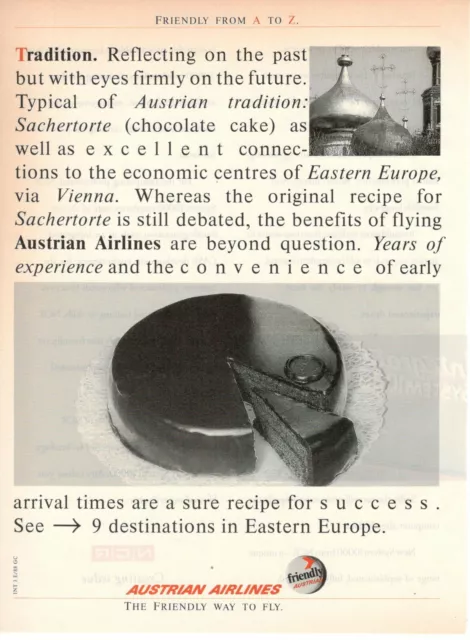 Aua Austrian Airlines Company Aerial 1988 Advertising 1 Page Original Cake