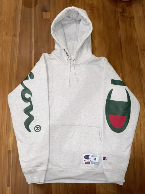 SUPREME CHAMPION HOODED Sweatshirt Hoodie SS18 Ash Grey Medium