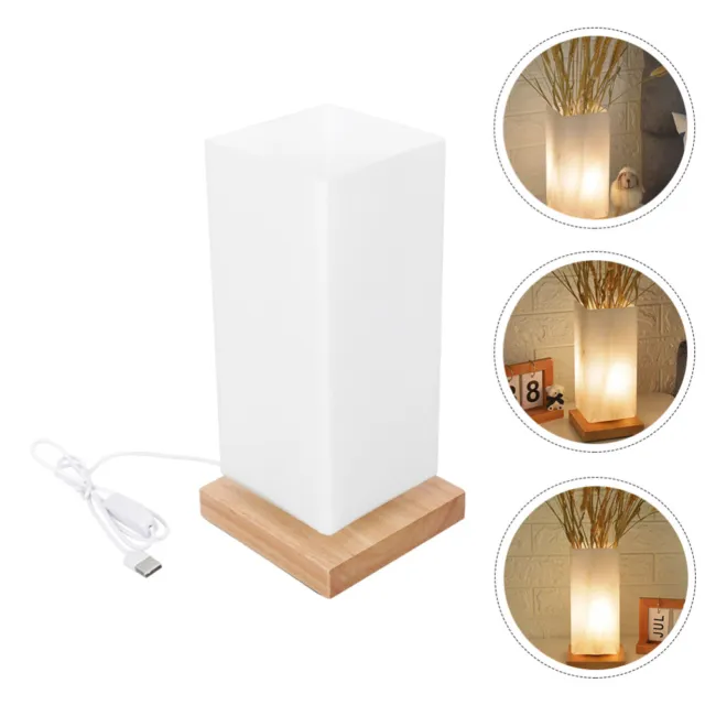 Vase Table Lamp Small Natural Wooden Base Lamps Bedroom Glass LED USB Child
