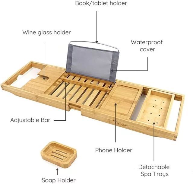 BATH TUB CADDY TRAY / EXTENDABLE HOLDER RACK I-PAD HOLDER BAMBOO / Bath Rack