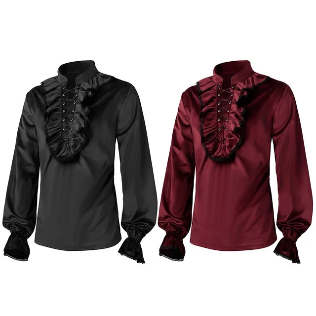 Camicia uomo gotica medievale con colletto e maniche lunghe in nero