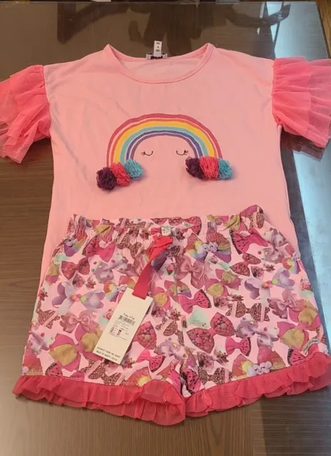 Happy Calegi Girls Bow Rainbow With Tulle Short Set Size 11-12 NWT