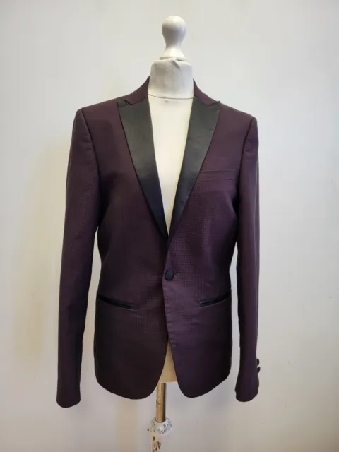Kk520 Mens Moss London Burgundy 2 Piece Suit Jacket & Trousers Uk Xs W28 L29 C34