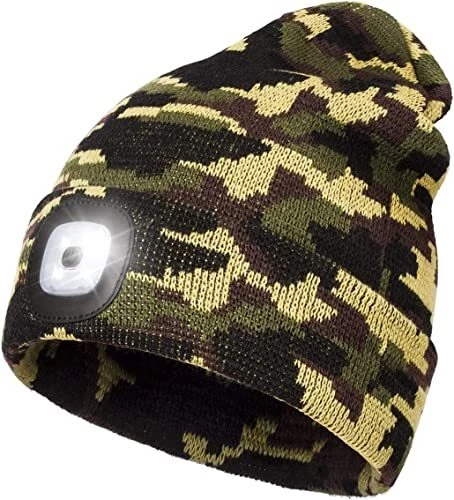 LED Beanie with Light, Unisex Hats with Light USB Rechargeable - Flashing Alarm