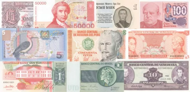 World Paper Money Collection - 100 Different Uncirculated Notes - Authentic Fore