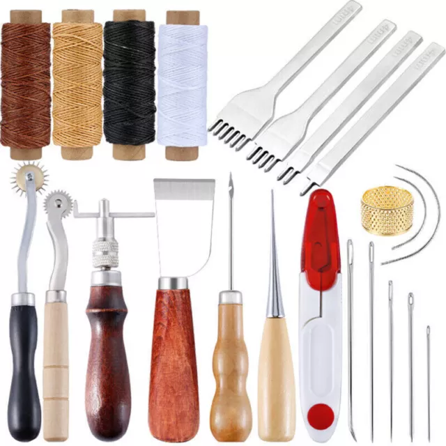 Leather Craft Tools Kit Set Hand Sewing Stitching Punch Carving DIY Accessories