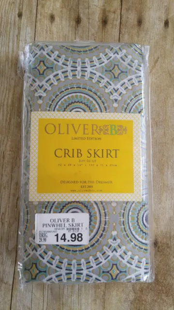 Crib Skirt Limited Ed Baby Nursery 52x28x14 Cotton Unisex Gray Oliver B Pinwheel