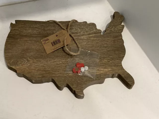 Jillibean Soup Mix the Media USA Shaped Wooden Wall Art Plank Red Heart Tack