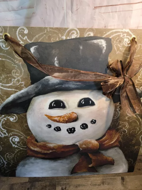 Wooden Snowman smiling xmas decor scarf 2