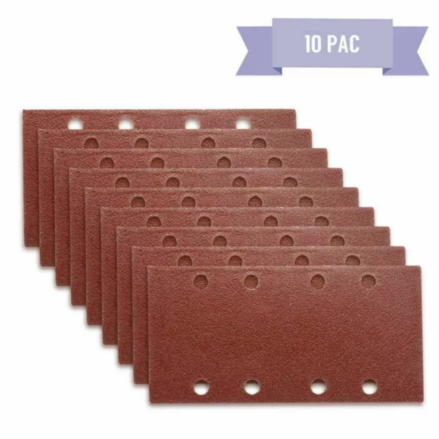 10 x 1/3 Punched Sanding Sheets, 93 x 190mm Sandpaper Pads Sander Hook and Loop