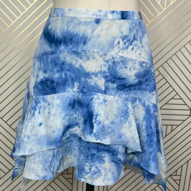 Rebecca Taylor Silk Shibori Handkerchief Skirt Blue Tie Dye Size US 6