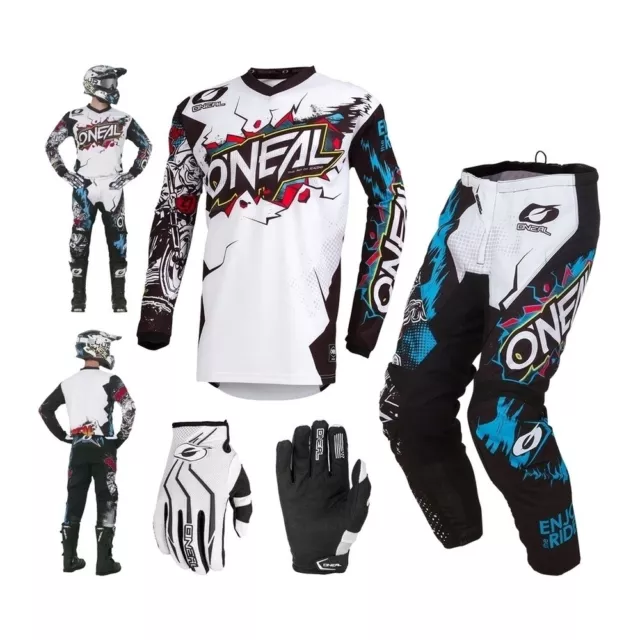 Motocross Kit Oneal Élément Villain MX Pantalon Avec Chemise Cross Jersey Blanc