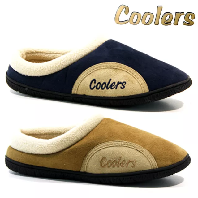 Mens Coolers Slippers Fleece Lined Casual Warm Slip On Mules Winter Fur Size