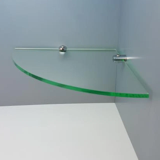 Acrylic Corner Saftey Shelf With Chrome Fixings Sizes 100 mm to 450 mm, 3 colors