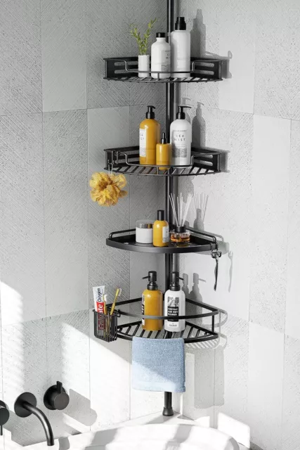 HAMITOR Corner Shower Caddy Tension Pole: Quick Installation 4-Tier Rustproof...