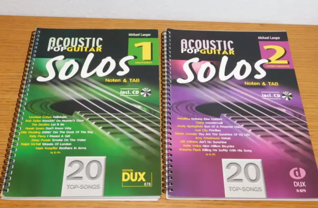 LOT ACOUSTIC POP-GUITAR SOLOS 1-2 songbook GUITARE CD michael LANGER dux 878-879
