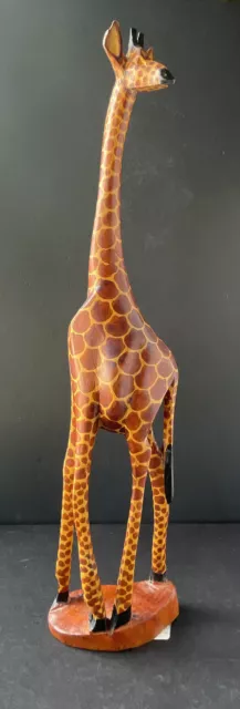 Hand Carved Giraffe From Kamba Tribe Of Kenya 23" Tall Rare Figurine Sculpture