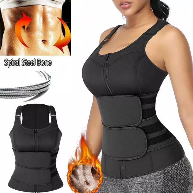 Women Neoprene Sweat Sauna Vest Body Shaper Slim Zipper Waist Trainer Corset UK