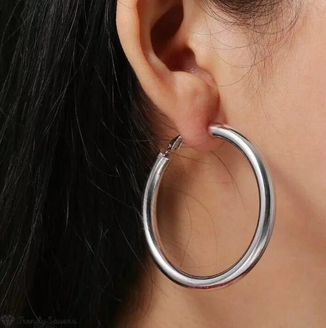 50MM Classic Very Big Tube Thick 925 Sterling Silver Filled Hoop Earrings 5CM