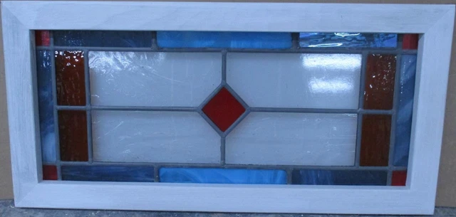 MIDSIZE OLD ENGLISH LEADED STAINED GLASS WINDOW Simple Geometric 24" x 11.75"
