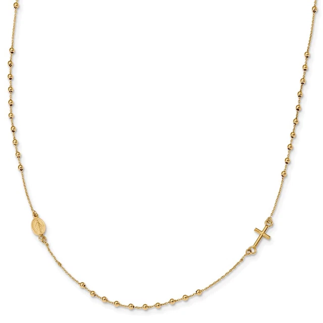 14K Yellow Gold Polished Cross Rosary 18 inch Necklace 1.8gram 14K Yellow Gold Polished Cross Rosary 18 inch Necklace 1.8gram